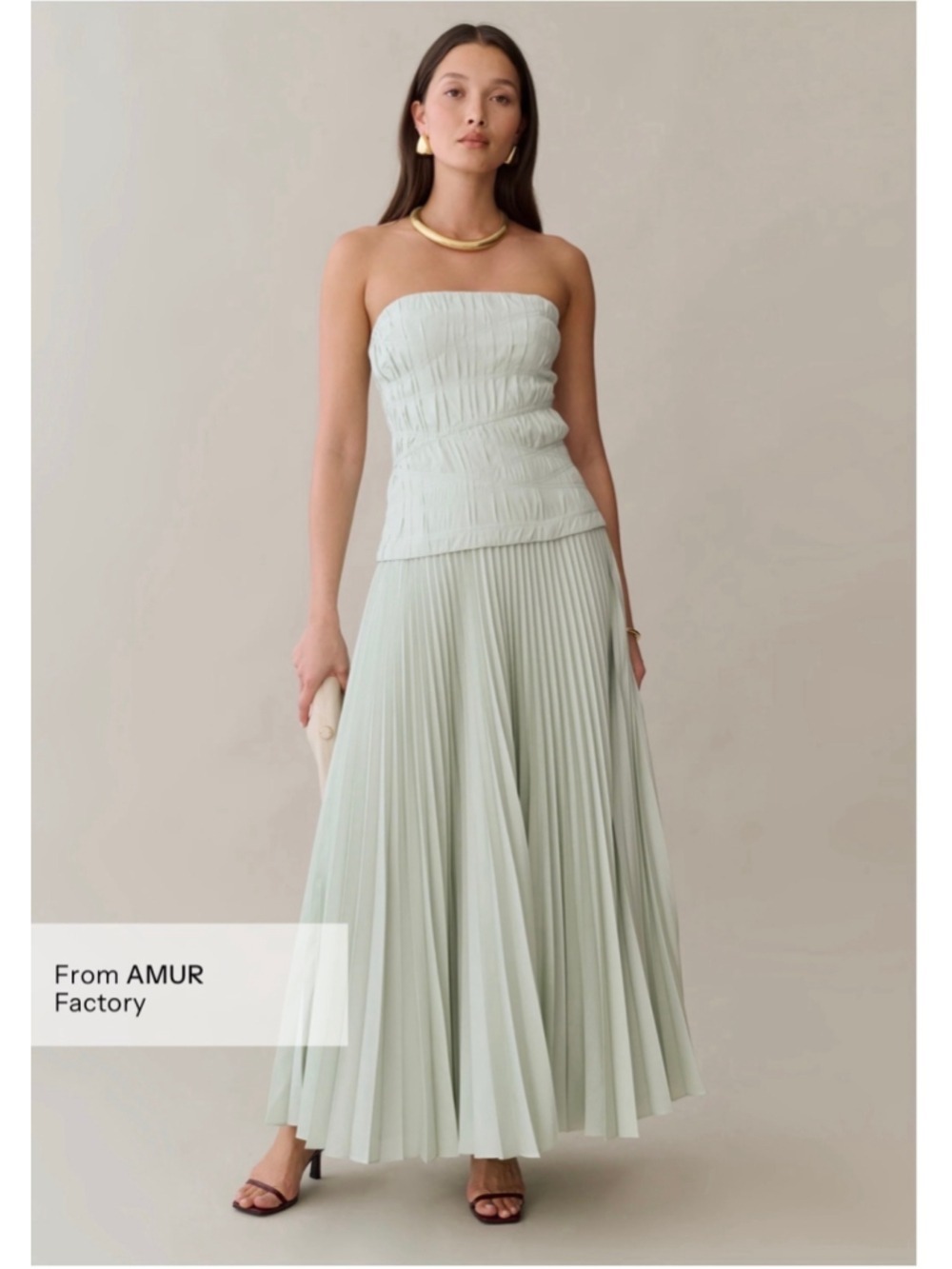Women's o.p.t Strapless Pleated Maxi Dress in Sage Green